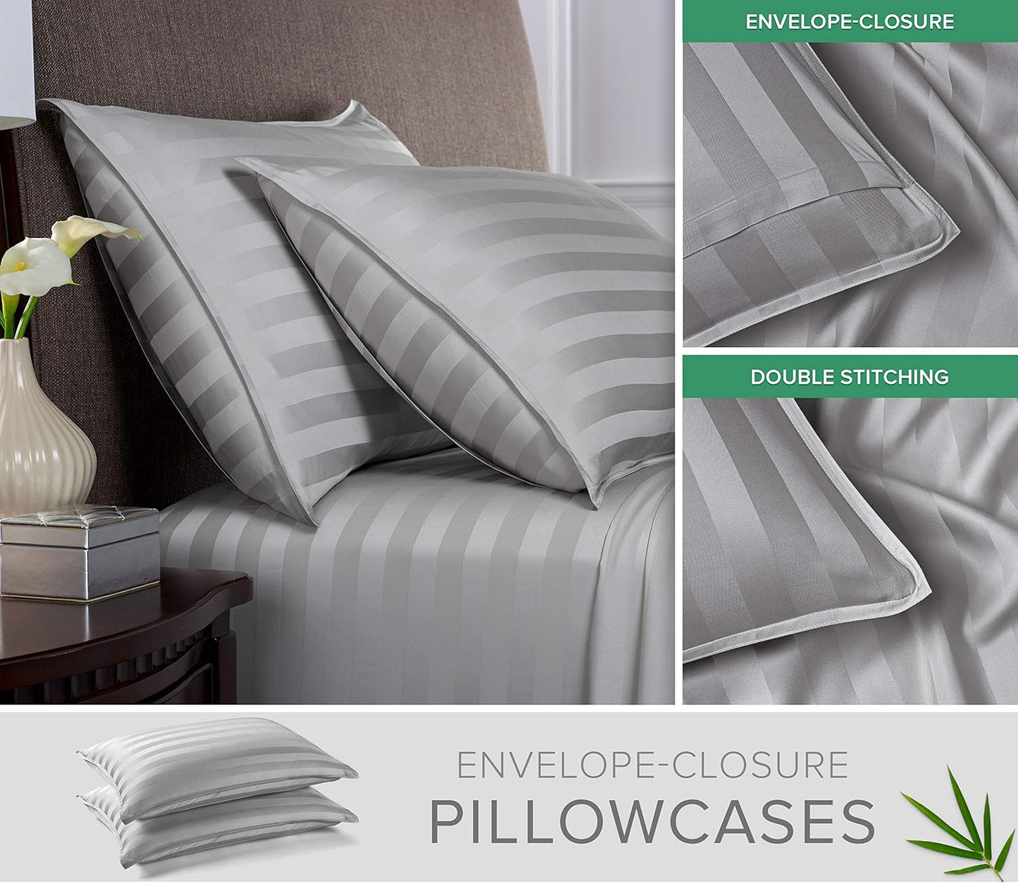 Pure Bamboo King Sheets - Luxuriously Soft 100% Organic Viscose Bed Sheet Set | Cooling Jacquard Silver, 2-Year Quality Promise