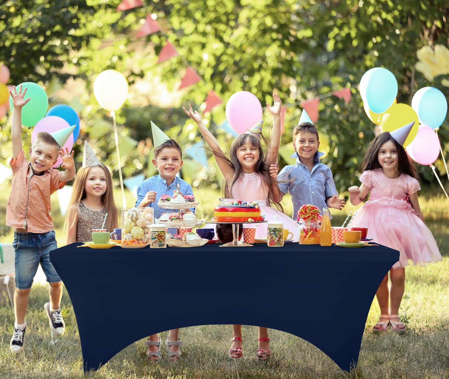 Utopia Kitchen 6ft Spandex Table Cloth Rectangle [1 Pack, Navy Blue] 200GSM Premium Stretch, Lycra, Washable and Wrinkle Resistant Table Cover Fitted for Event, Wedding, Banquet [72Lx30Wx30H Inch]