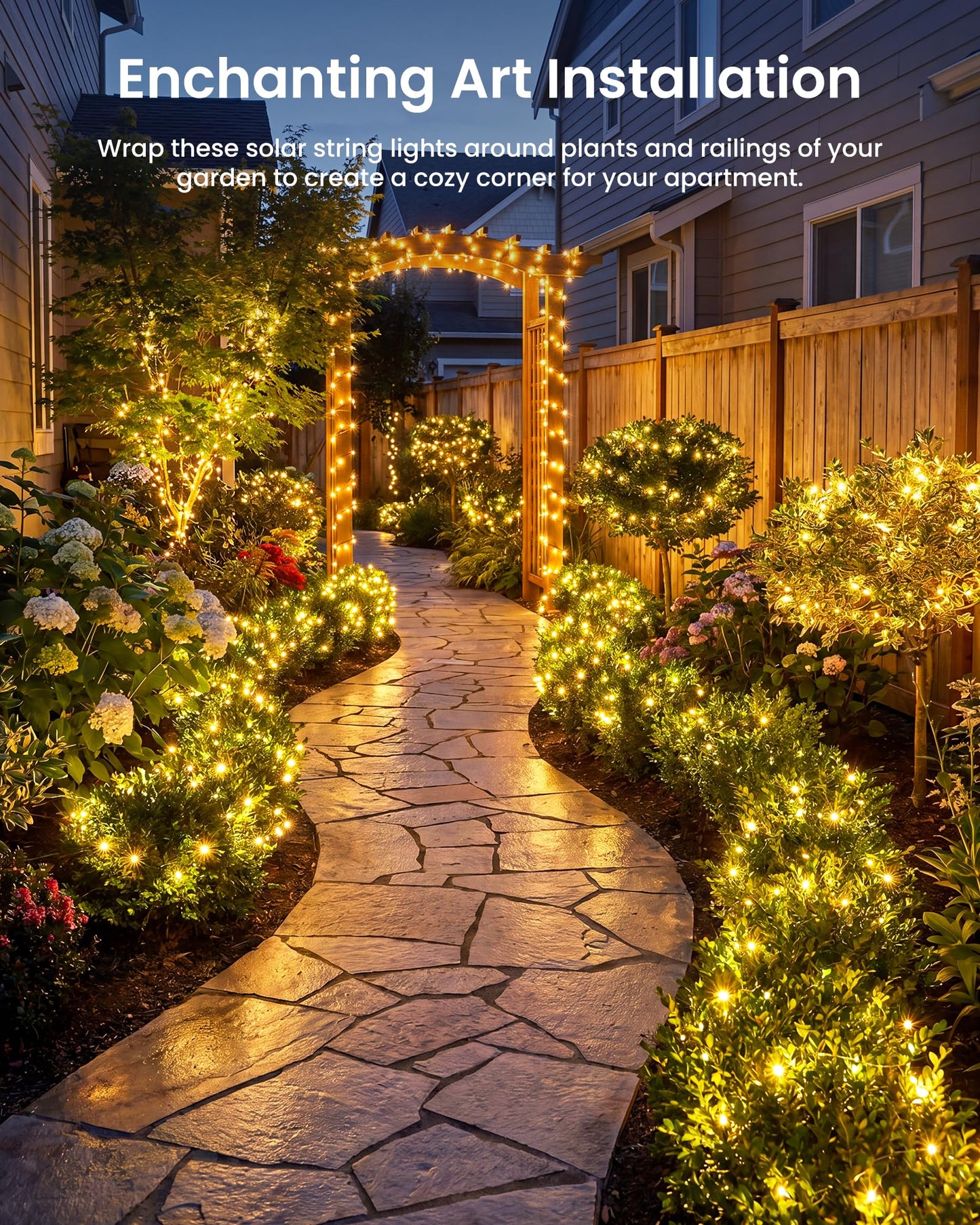 Minetom Solar String Lights, Solar Fairy Lights Outdoor Waterproof, 8 Modes Firefly Starry Moon Twinkle Lights for Yard Garden Patio Tree DIY Crafts Wedding Party(RGB-APP)