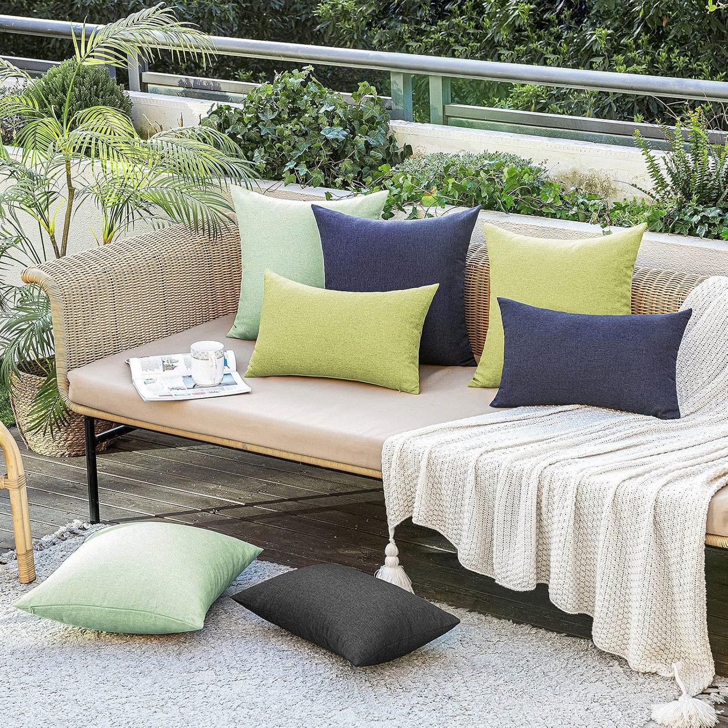MIULEE Decorative Outdoor Throw Pillow Covers - Waterproof Faux Linen Cushion Cases | 20x12 Inch Black, Set of 2