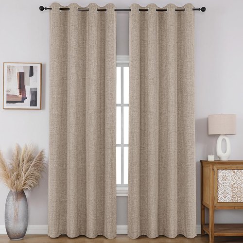 CUCRAF 100% Blackout Window Curtains - Thermal Insulated Grommet Drapes | 84-Inch Long, Light Khaki, 2 Panels Set