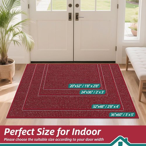 BEQHAUSE Dirt Trapper Door Mat - Non-Slip, Washable, Absorbent Entrance Mat | 32" x 48", Red