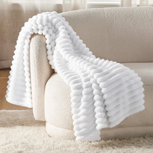 Bedsure GentleSoft Twin Fleece Blanket - Cozy Soft Throw for Couch, Bright White, 60x80 Inches