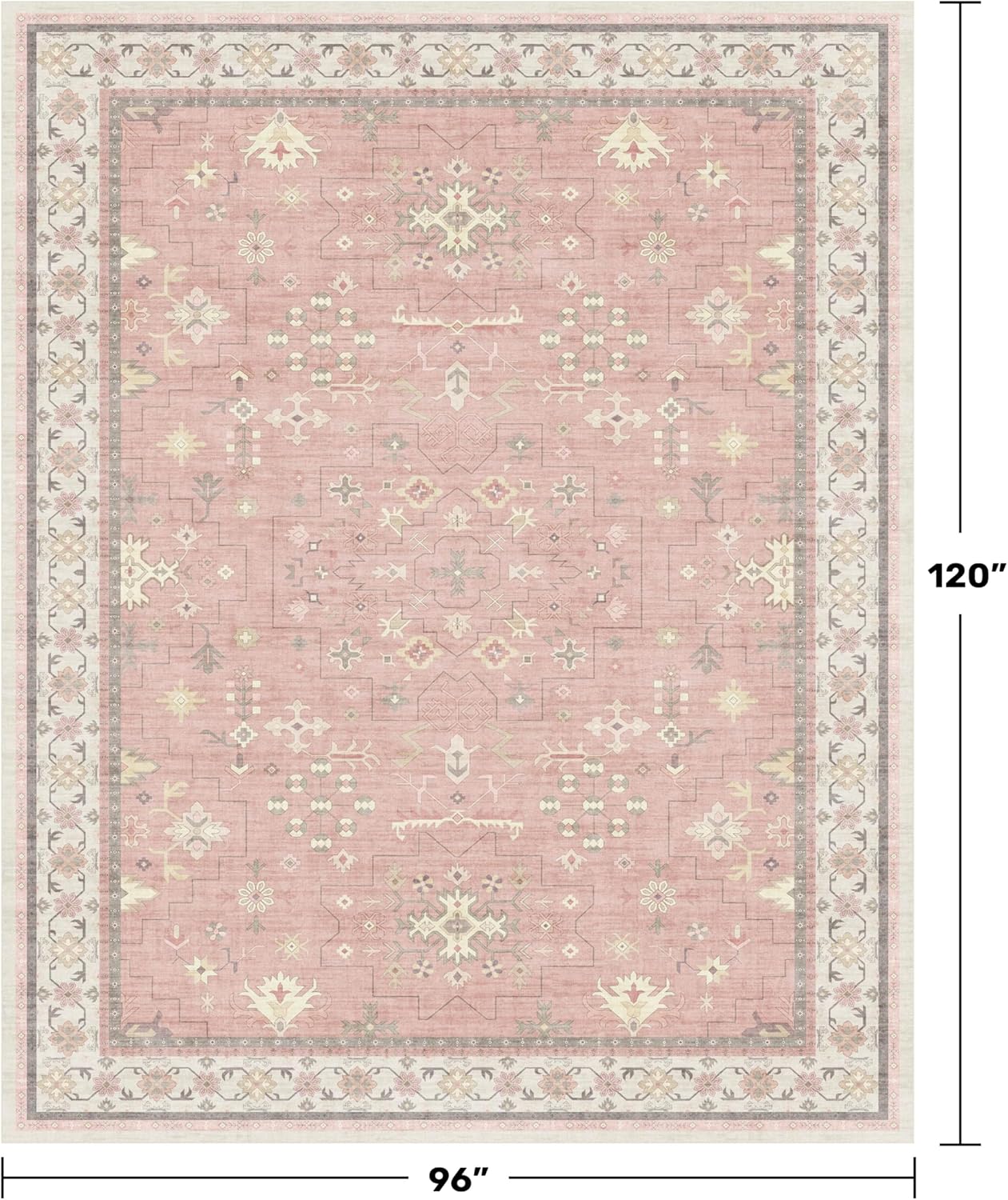 Regine Switzerland Washable 8x10 Blush Pink Rug - Soft, Non-Slip Floral Design for Bedroom & Living Room
