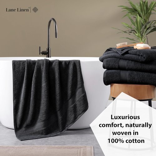**LANE LINEN Bath Towels - 100% Ring Spun Cotton, Quick-Drying & Soft - 4 Pack, 28"x54", Black**