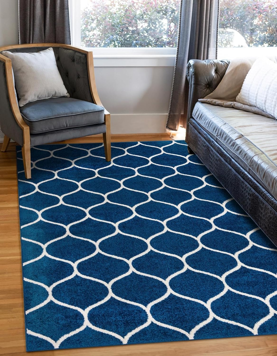 Unique Loom Trellis Frieze Collection Area Rug - Rounded (5' 1" x 8', Navy Blue/ Ivory)