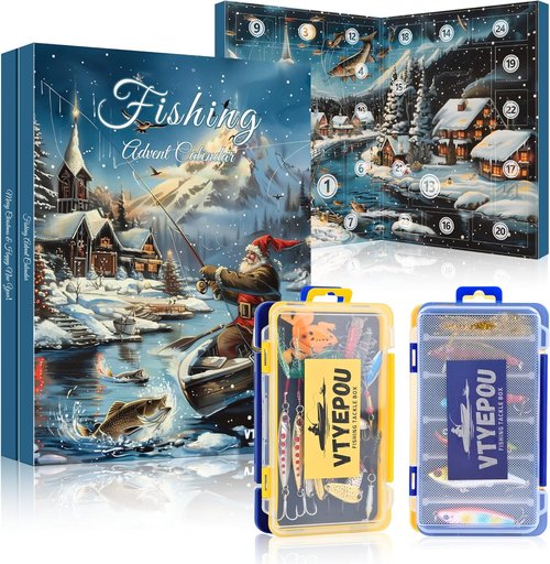 Fishing Advent Calendar 2025 - Lures Kit & Tackle Box for Men | 24 Days of Holiday Surprises