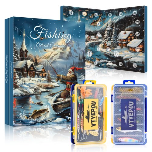 Fishing Advent Calendar for Adult Men - Fishing Lures Kit with Tackle Box Advent Calendar for Fisher Teen Boys - 2024 Xmas Holiday Surprise Gift for 24 Days Christmas Countdown