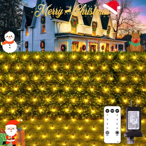 JMEXSUSS 360 LED Christmas Net Lights - Waterproof Connectable 12ft x 5ft Warm White Mesh Lights