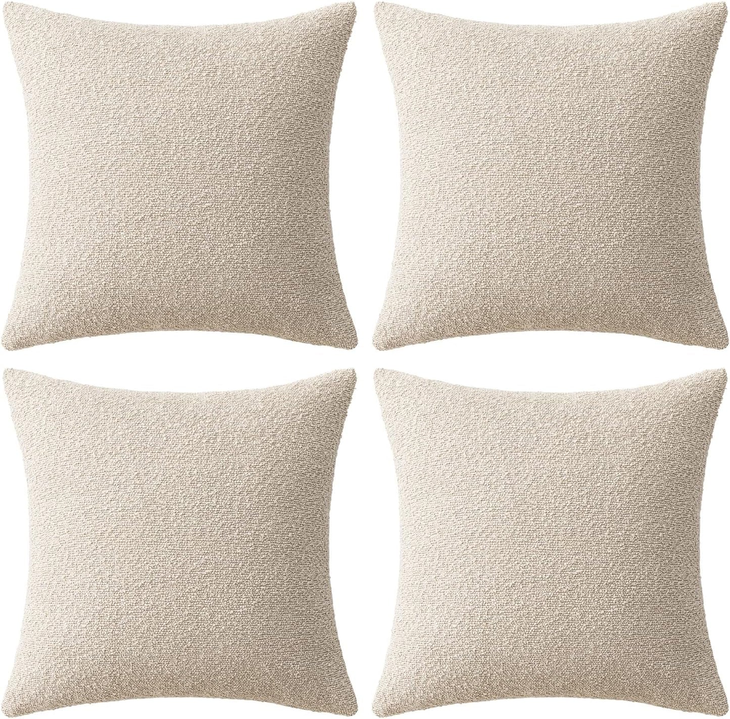 MIULEE Decorative Boucle Throw Pillow Covers - Soft Beige Accent | Pack of 4, 18x18 Inch for Modern Home Decor