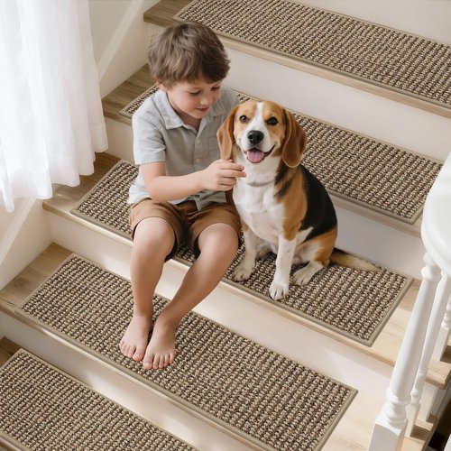 BEQHAUSE Non-Slip Carpet Stair Treads - Machine Washable Indoor Runners for Kids & Pets | 28"x9", Taupe, 15pcs