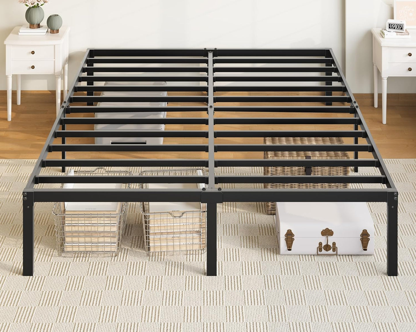 Allewie Full Size Bed Frame - 14-Inch Metal Platform Bed with Storage | Easy Assembly, Black