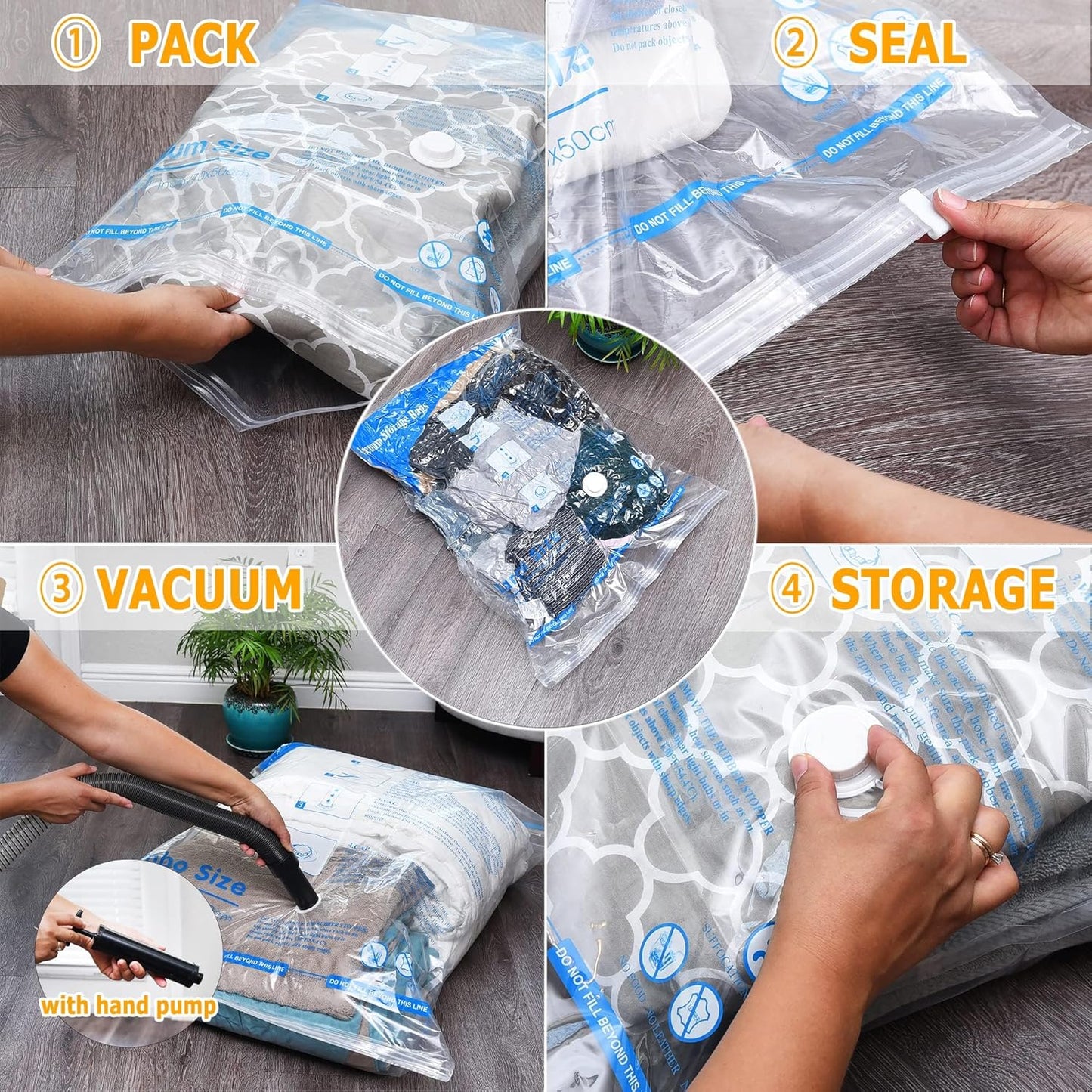 MEIQIHOME Vacuum Storage Bags - Space Saver Sealer for Clothing, Pillows & Bedding | 6 Large Bags