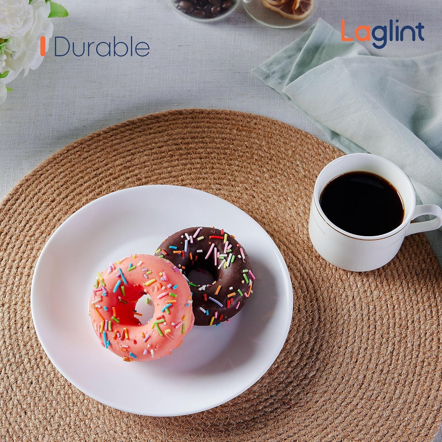 LaGlint Appetizer Plate Set - 7.5-Inch Lightweight Opal Glass | Round White Salad Plates, Dishwasher & Microwave Safe