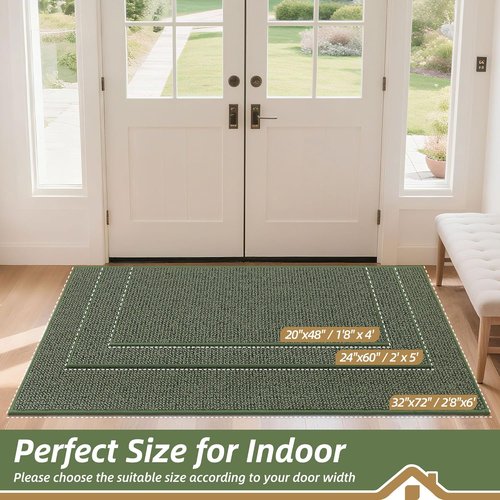 BEQHAUSE Dirt Trapper Door Mat - Non-Slip, Washable, Absorbent Entrance Mat | 20" x 48", Green