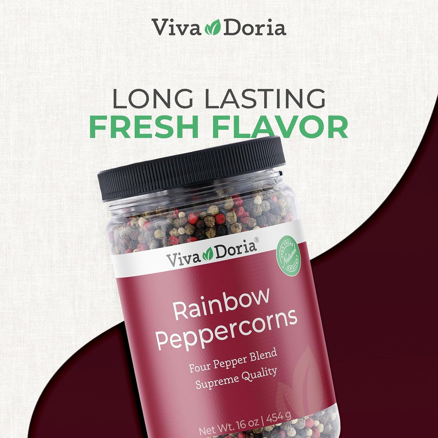 Viva Doria Rainbow Blend Peppercorn - Steam Sterilized Whole Black, Green, Pink & White - 16 Oz