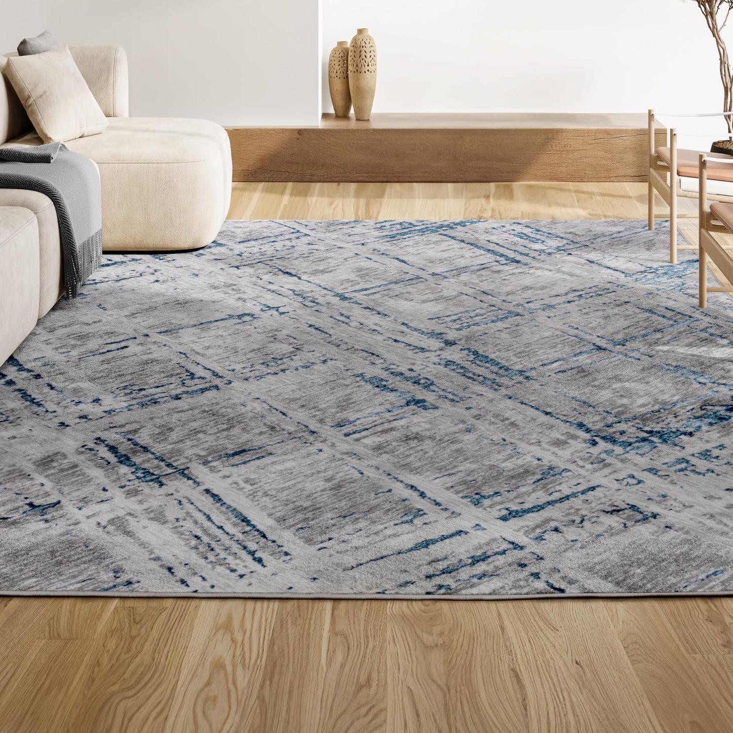 JONATHAN Y SOR201B-3 Slant Modern Abstract Indoor Area-Rug Contemporary Solid Striped Easy-Cleaning Bedroom Kitchen Living Room Non Shedding, 3 ft x 5 ft, Gray/Blue