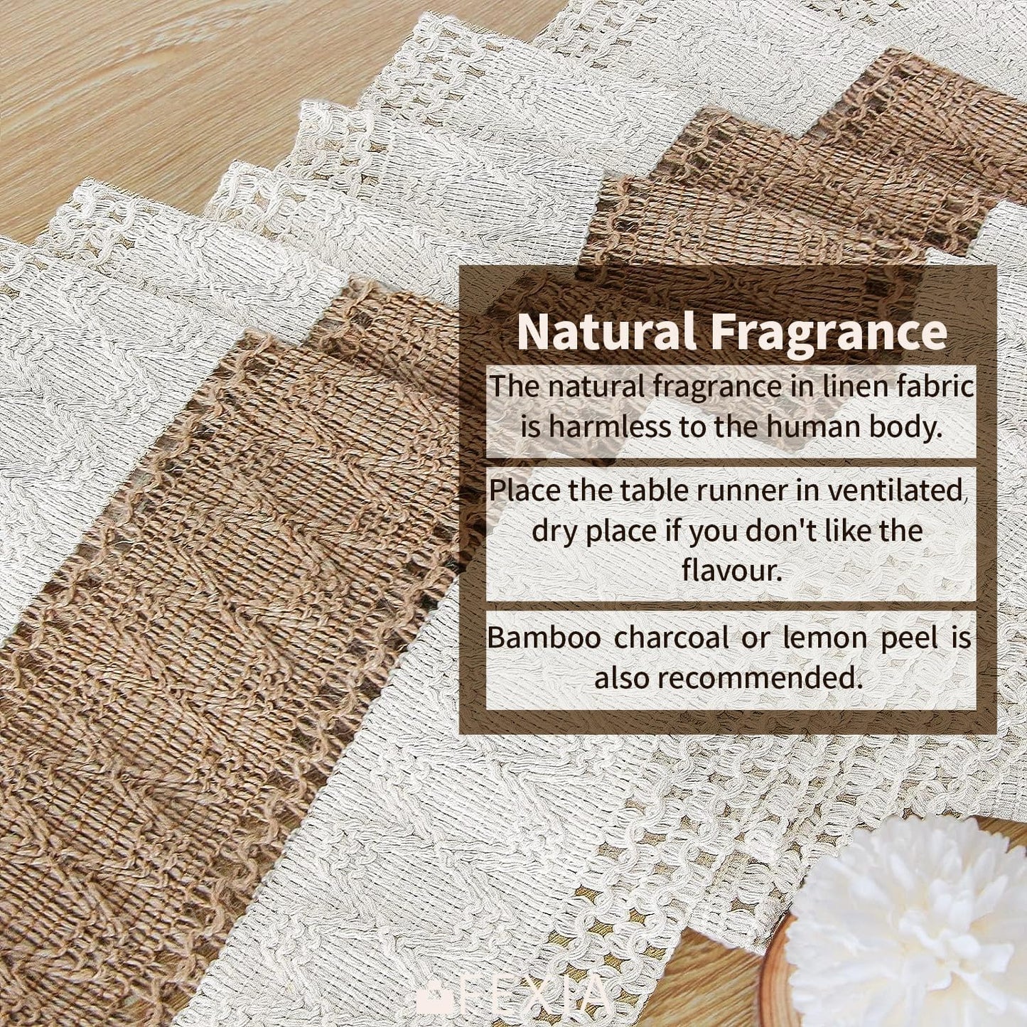FEXIA Boho Table Runner for Thanksgiving Home Decor with Tassels 36 Inches Long Farmhouse Rustic Table Runner Cream & Brown Macrame for Boho Dining Bedroom Decor Rustic Bridal Shower (12x36 Inches)