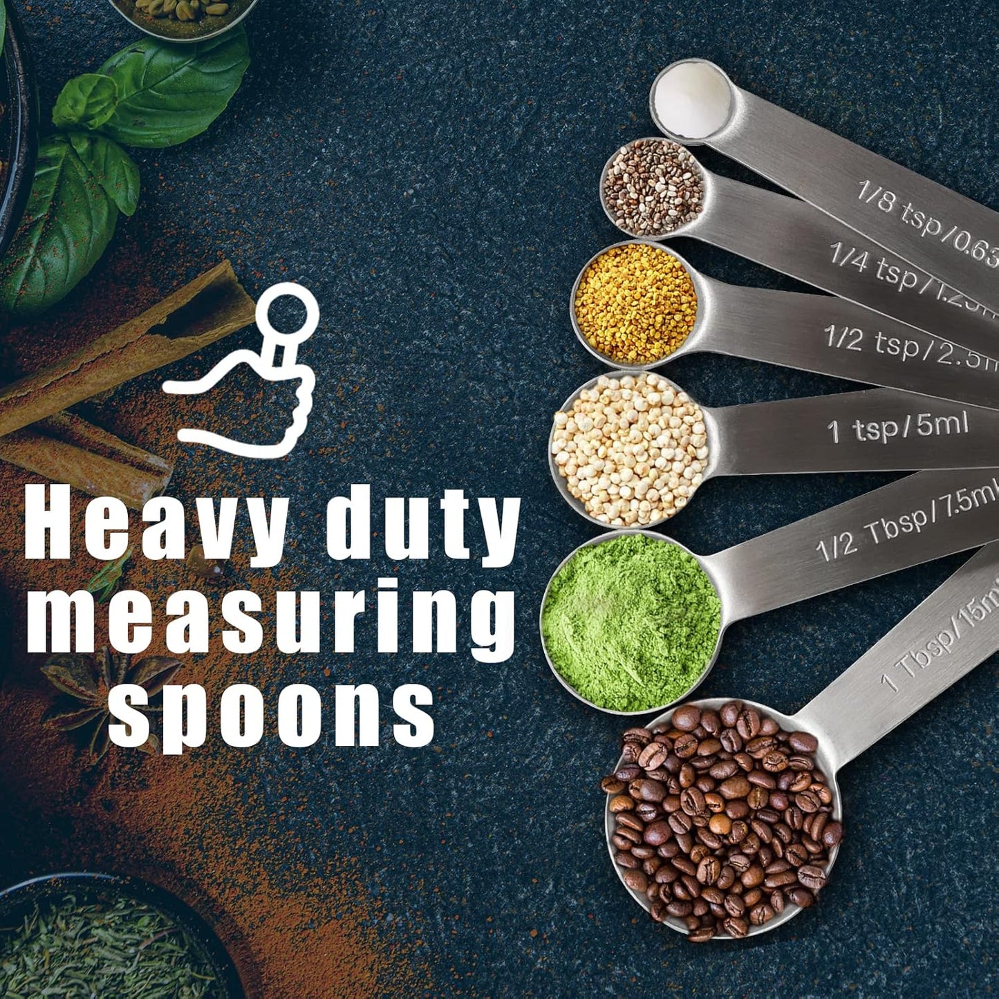 Premium Heavy Duty Stainless Steel Measuring Spoons Set by [Brand Name] | 6-Piece with Metric & US Measurements