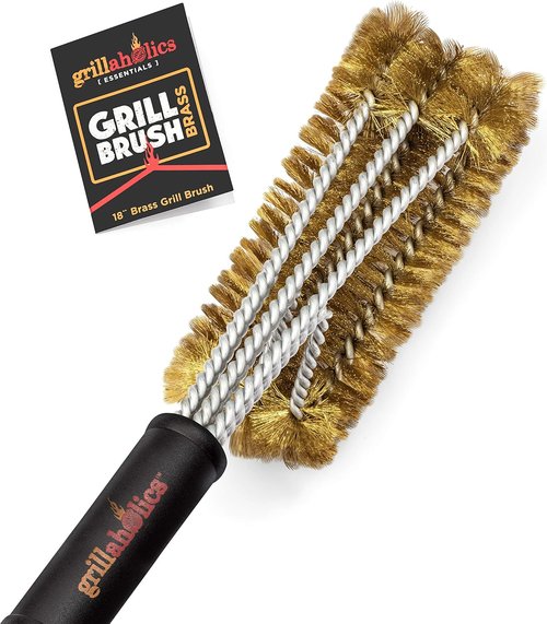 Grillaholics Brass Grill Brush - Heavy-Duty BBQ Cleaning Tool for Porcelain & Ceramic Grates