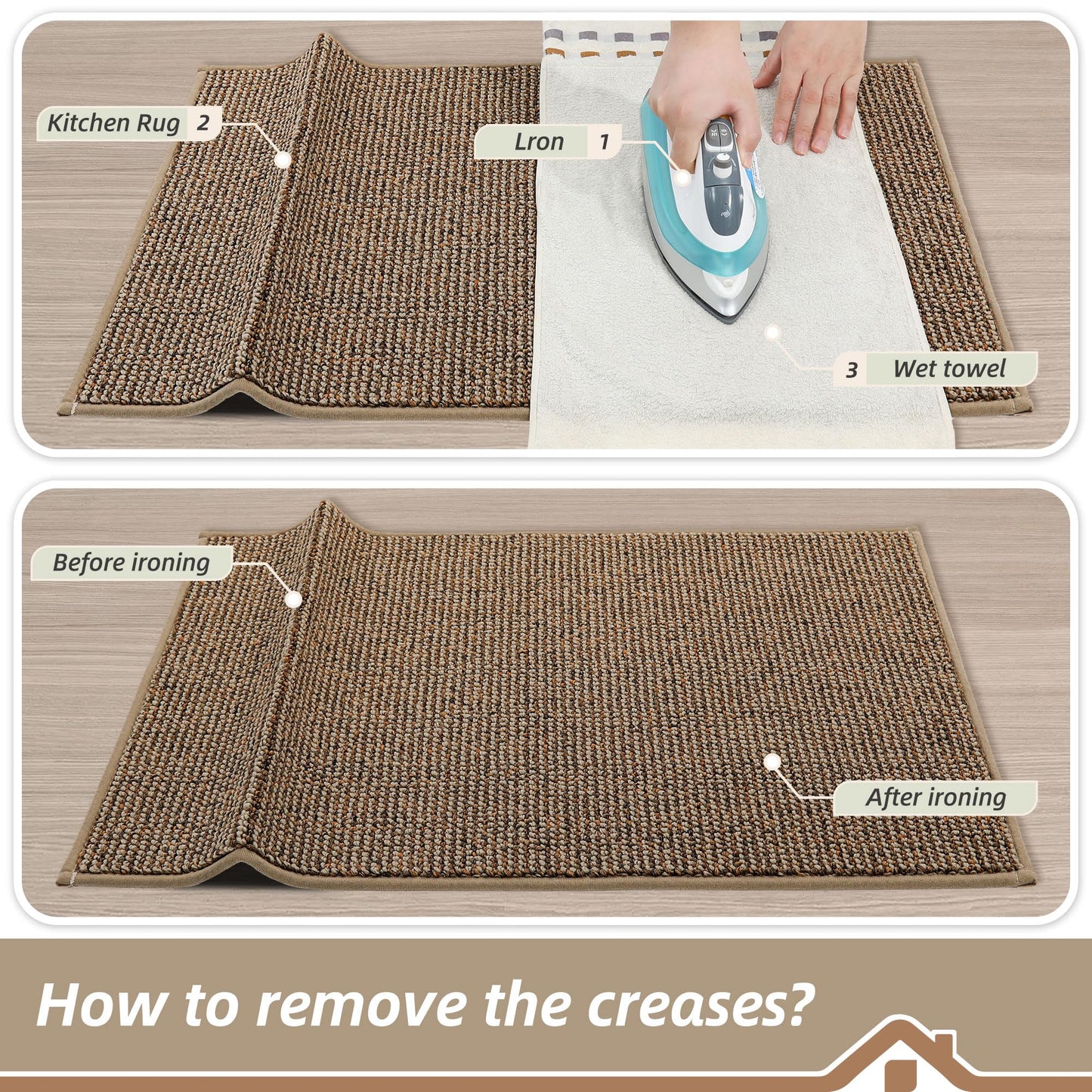BEQHAUSE Kitchen Rugs and Mats 2PCS, Non-Slip Kitchen Mats for Floor, Absorbent and Stain Resistant Kitchen Runner, Machine Washable Rugs for Kitchen, Laundry & Sink, 20"x32"+20"x48", Taupe