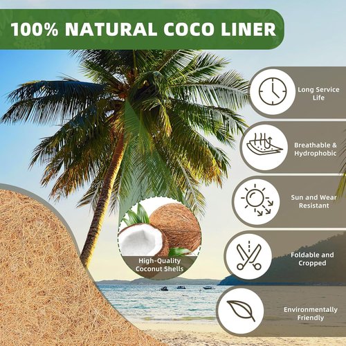 Coco Liner 30-Inch Trough Planters - Natural Coconut Coir Fiber for Wall Baskets & Window Boxes