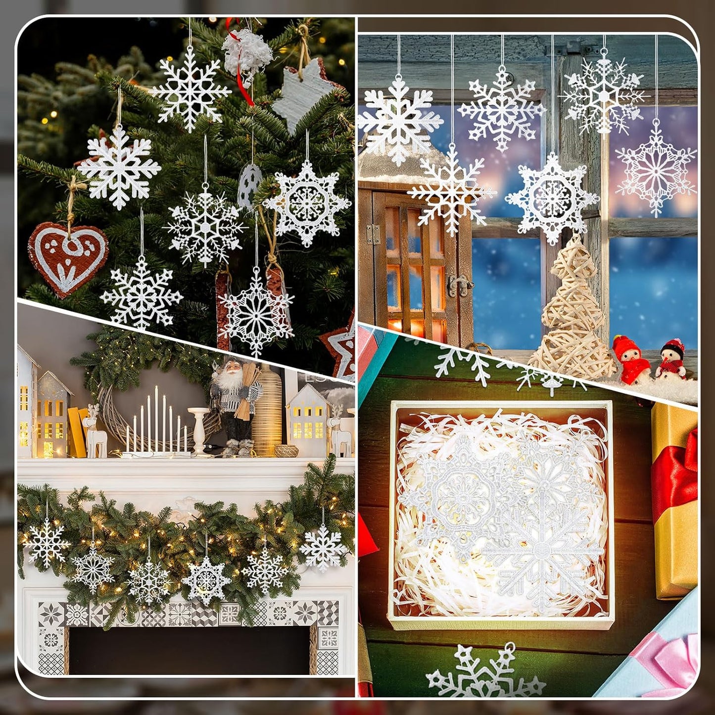 Lunmon Crochet Snowflake Ornaments - 48 Pcs Winter Hanging Decor for Christmas Tree & Holiday Parties | 6 Unique Styles
