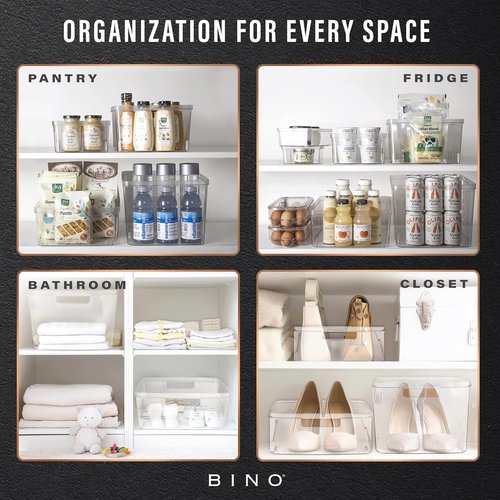 BINO Plastic Bins - Large 2 Pack | Multi-Use BPA-Free Clear Storage Containers for Home & Pantry