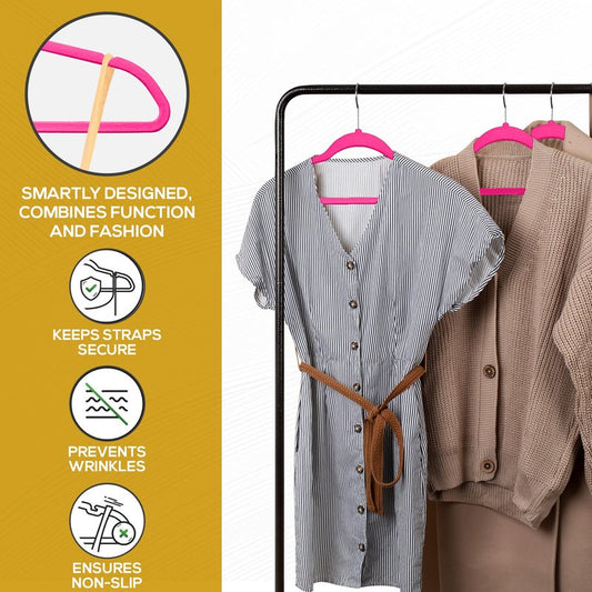 Techzoo Premium Velvet Hangers 50 Pack Ultra Thin Non Slip Adult Felt Space Saving Suit Hanger for Closet Heavy Duty Coat Pants Jackets Dress Hangers 360° Swivel Hook Hold Upto 10 lbs Dark Pink