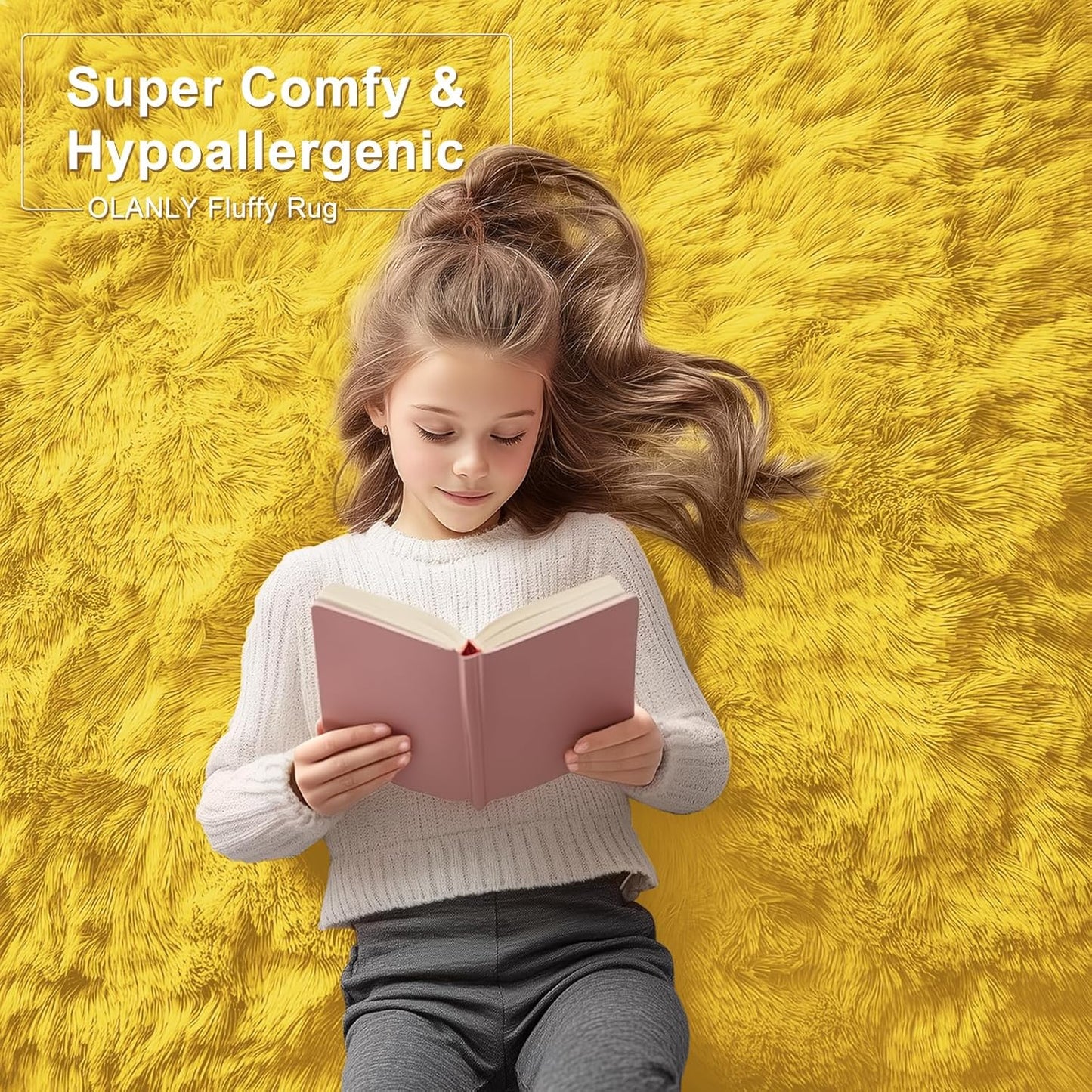 OLANLY Large Area Rug - Soft Fluffy Shaggy Carpet for Living Room & Bedroom | 5x8, Yellow