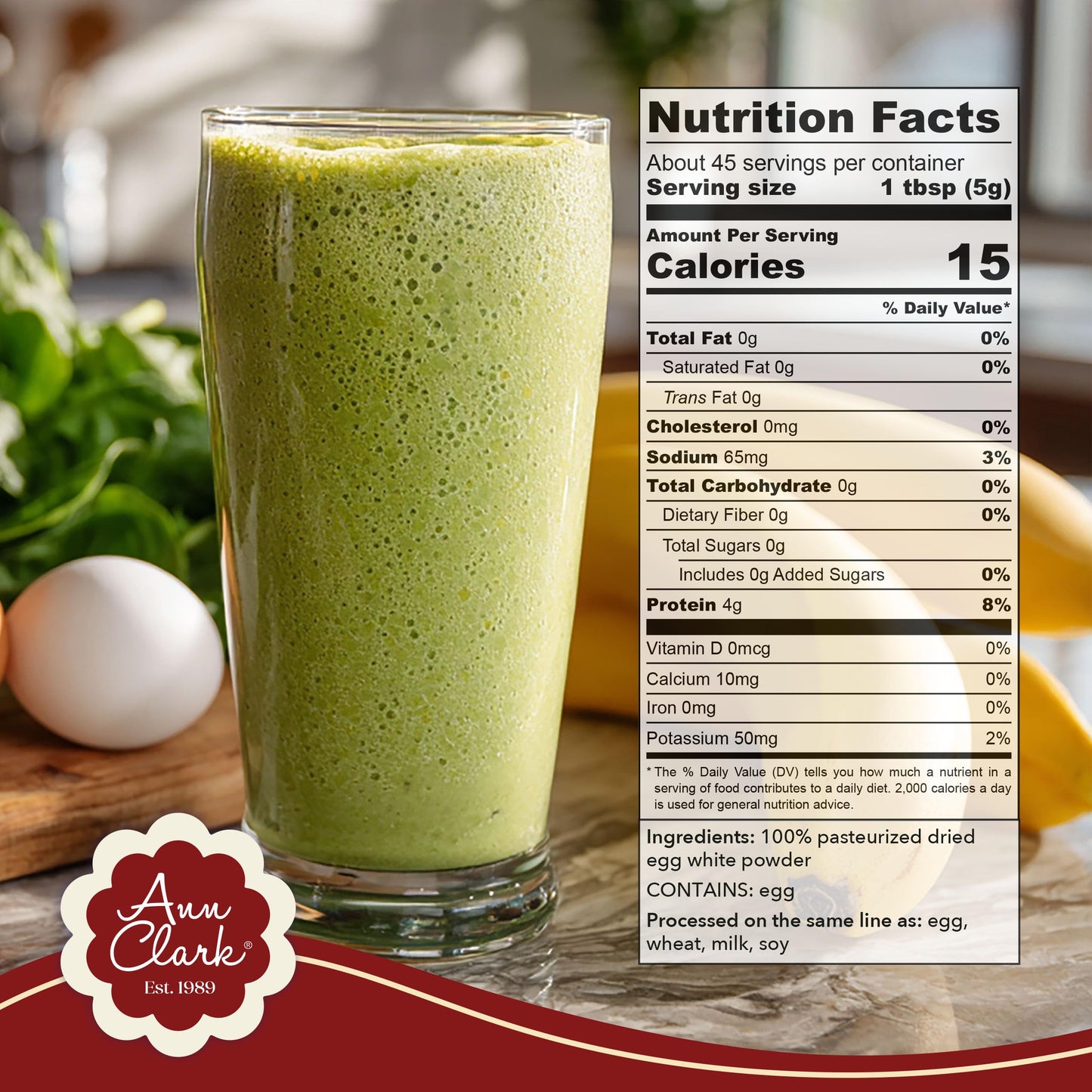 Ann Clark All Natural 100% Egg White Powder Made in USA, 8 oz.