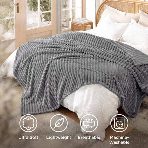 Bedsure GentleSoft California King Size Blanket - Cozy Frost Gray Fleece Throw, 102x96 Inches