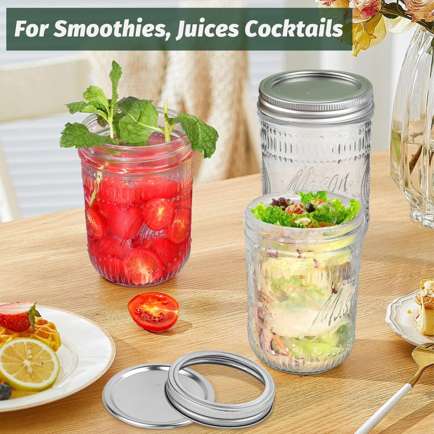 Mason Jars 16oz 12Pack - Canning Jars with Airtight & Leakproof Seal, Versatile Wide Mouth - Wide Mouth Mason Jars Perfect for Canning, Storing, Meal Prep - Ideal for Home Cooks & Crafters