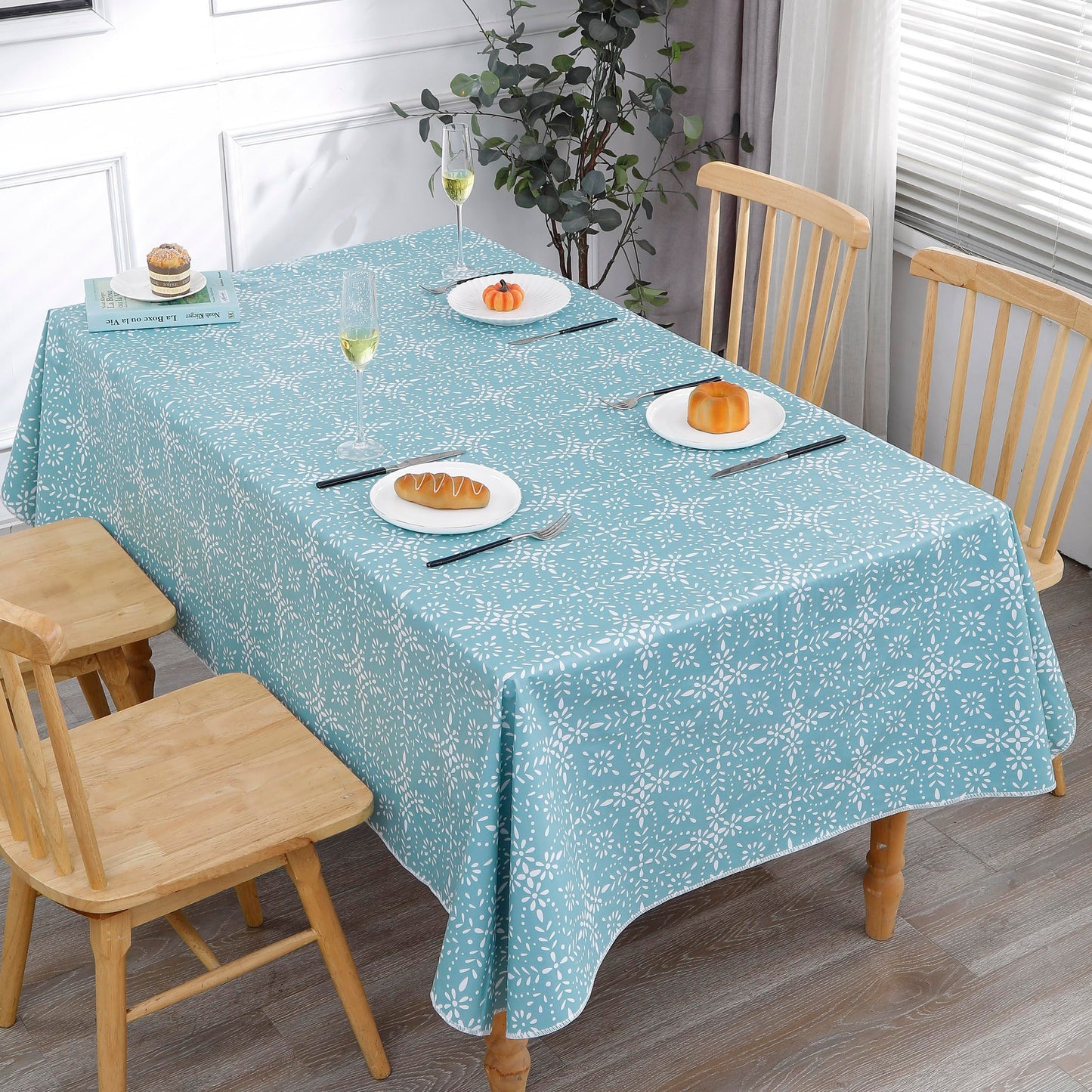 Walrus Heavy Duty Vinyl Tablecloth with Flannel Backing Waterproof Oil-Proof Plastic Table Cloth Stain-Resistant Wipeable Table Cover for Indoor and Outdoor (Perforated Floral,54x54 Inch)