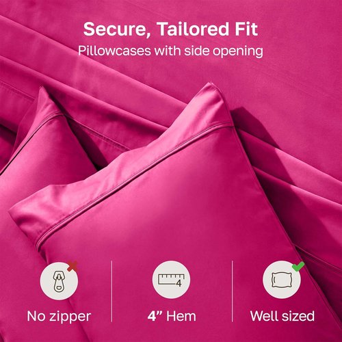 California Design Den King Size Pillowcases - 400 Thread Count Sateen, Soft 100% Cotton, Hot Pink - Set of 2