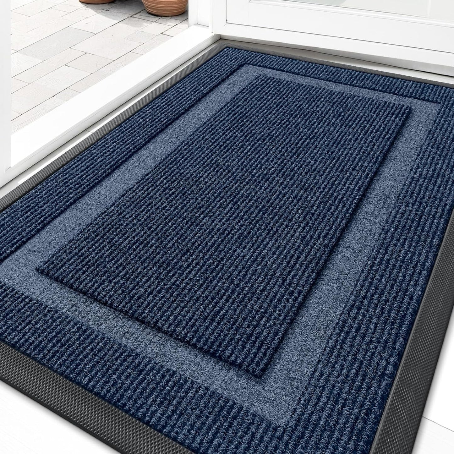 OLANLY Waterproof Front Door Mat - All-Season, Sturdy Natural Rubber, Easy Clean | 36x24, Blue