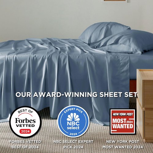 Bedsure Cooling Sheets - California King Sheet Set, Breathable Rayon from Bamboo, Deep Pocket Up to 16 Inches, Dusty Blue