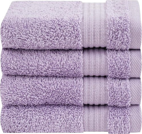 Cotton Paradise 100% Cotton Turkish Washcloth Set - Soft Absorbent 4-Piece Towels in Lilac
