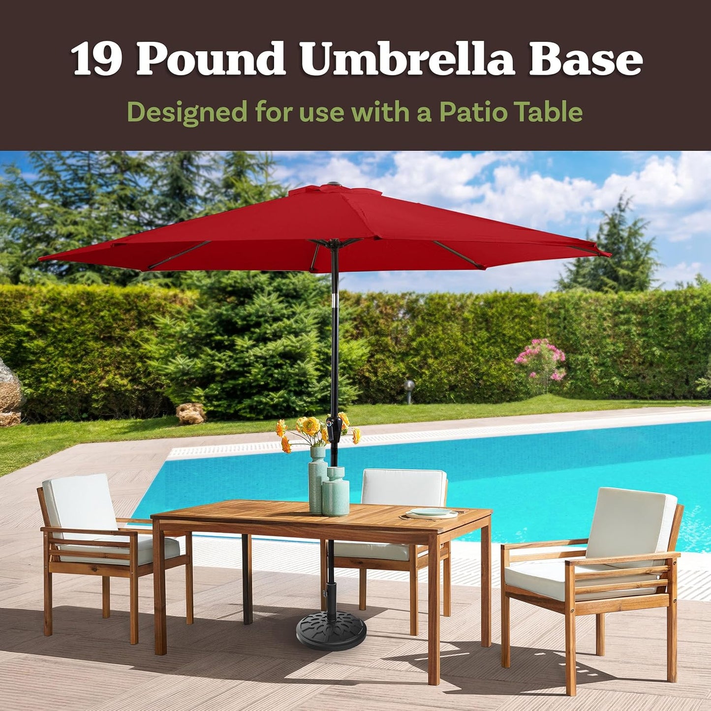 Pure Garden Umbrella Base - Heavy-Duty 19lbs Weighted Stand for Patio Tables & Umbrellas | Black