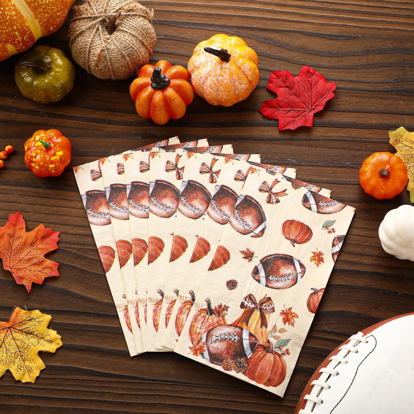 Windkream 200 Pcs Fall Football Guest Napkins Disposable Hand Towels for Bathroom Autumn Leaf Pumpkin Paper Guest Towels Football Bathroom Napkins for Thanksgiving Harvest Wedding Supplies