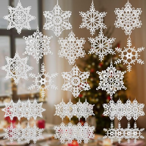 Buryeah Winter Snowflake Ornaments - 36 Pcs Crochet Decorations for Christmas Tree | 6 Stylish Designs