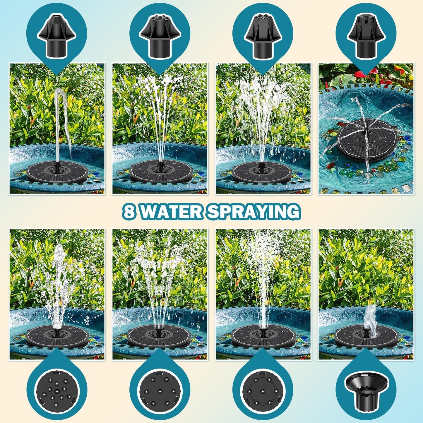 SZMP Solar Fountain - Outdoor Bird Bath Water Pump with 3.5W Black Glass Panel & 2000mAh Battery