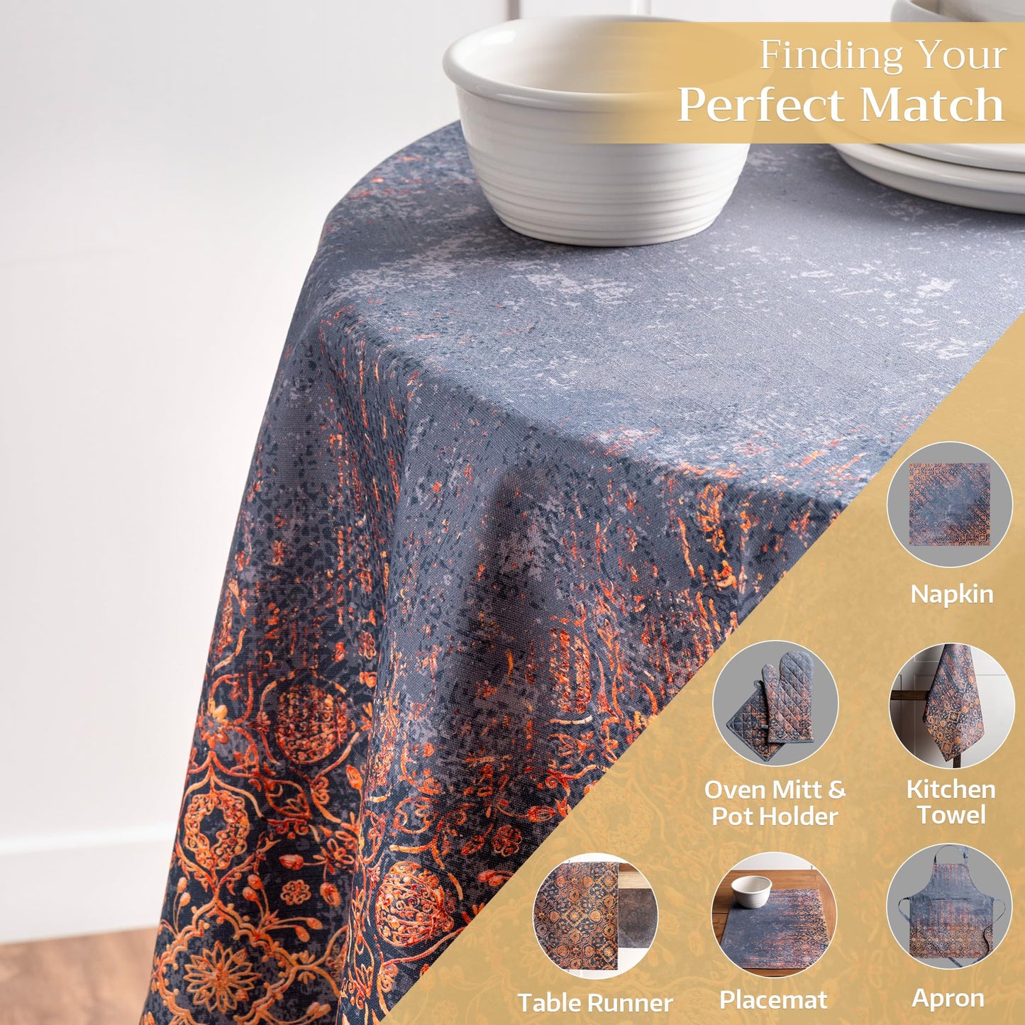 Maison d' Hermine Table Cloth Round Table 100% Cotton 63 Inches Fall Tablecloth Reusable Everyday Use for Thanksgiving Christmas Decorations Dining Farmhouse Party (Imperfection)