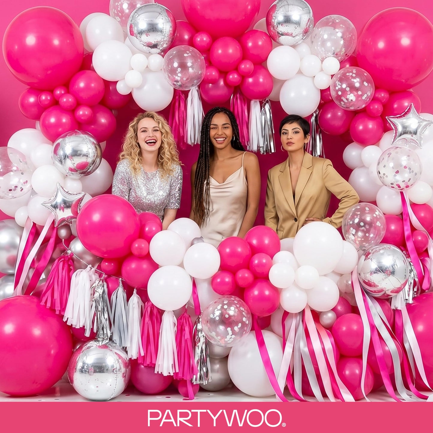 PartyWoo Hot Pink Balloons 152 pcs Different Sizes of 18 12 10 5 Inch Magenta Fuchsia Balloon Arch Kit Garland for Baby Shower Wedding Bridal Shower Anniversary Birthday Party Decorations Pink-Y12