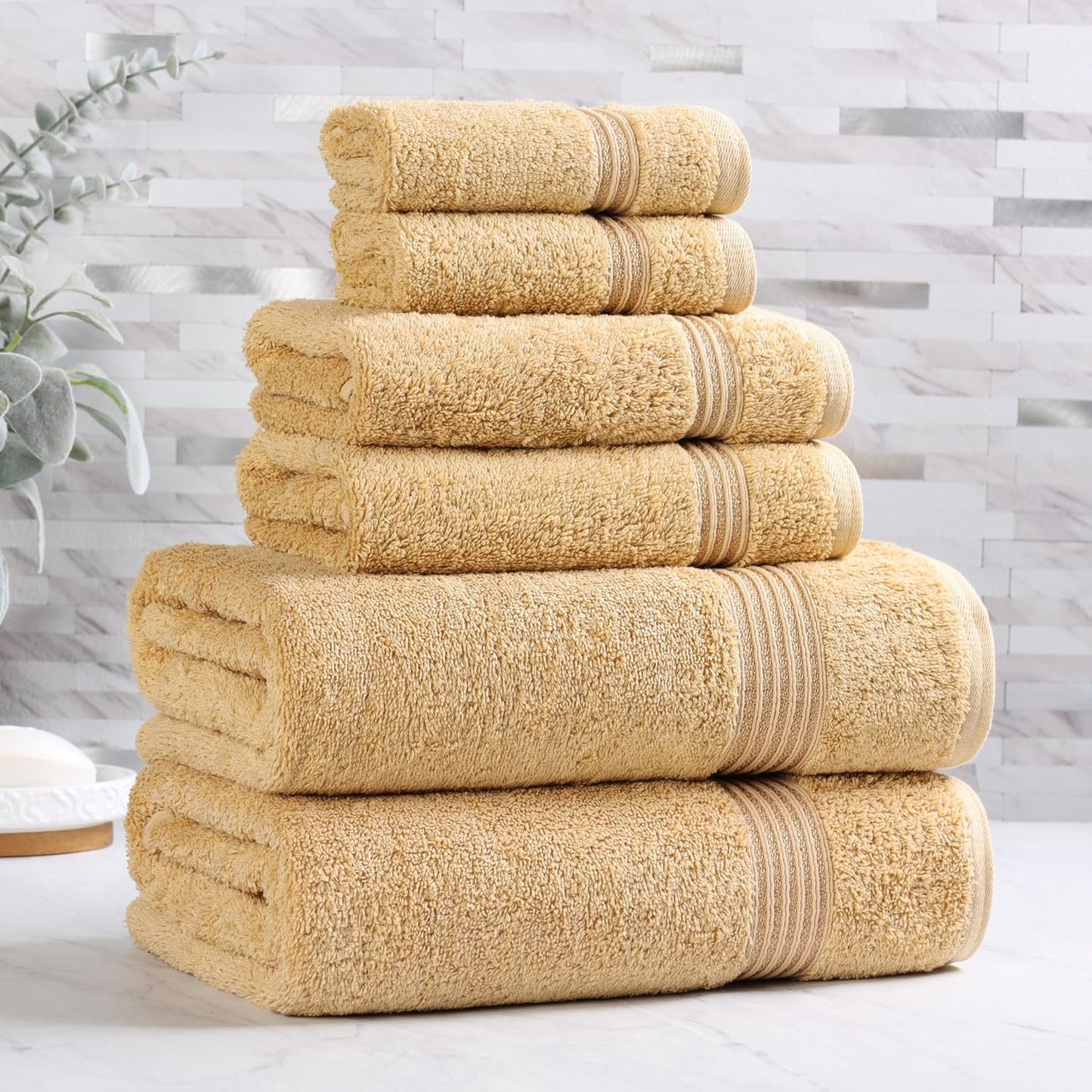 Superior Luxury Cotton Bath Towels - 6 Piece Premium Egyptian Cotton Set in Elegant Gold