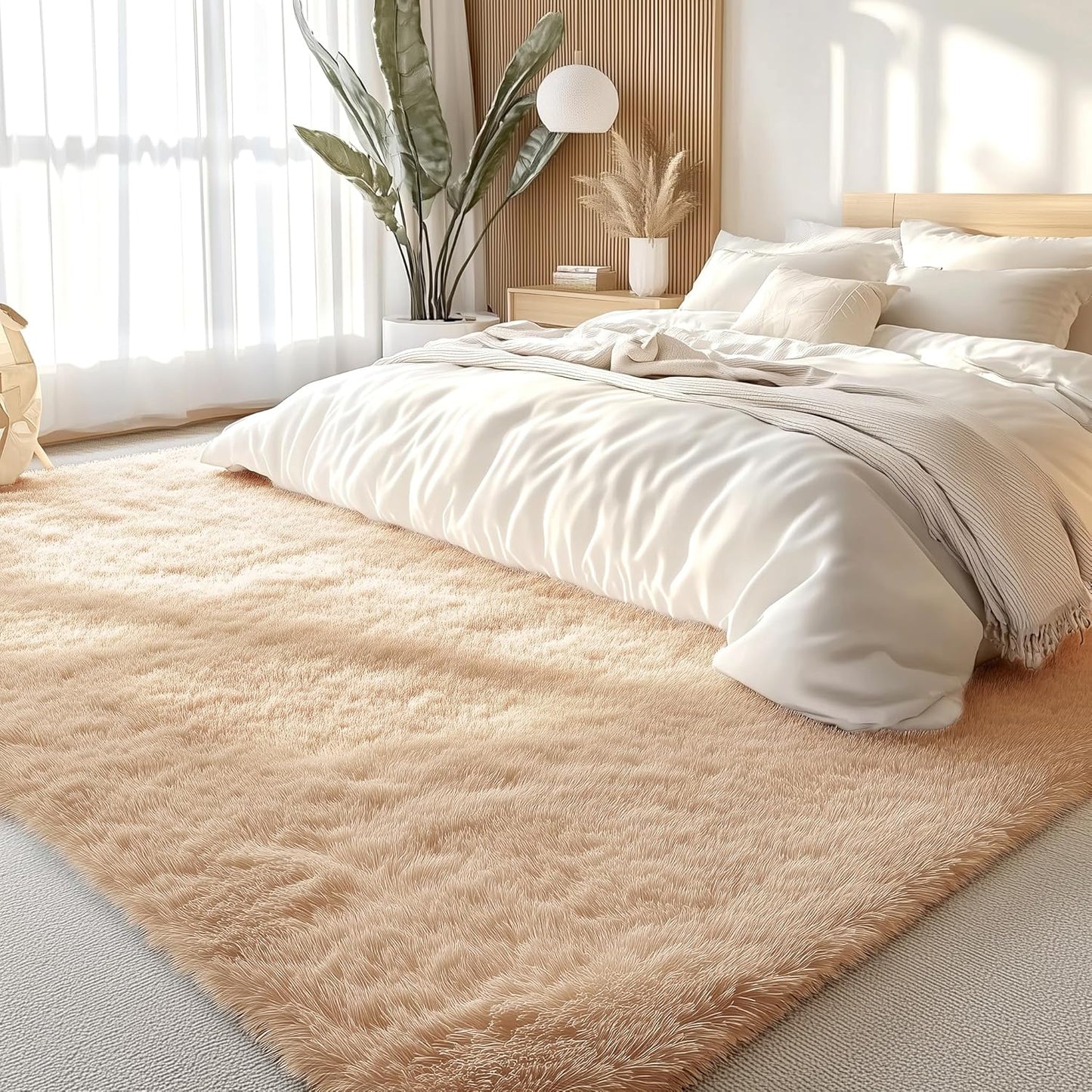 OLANLY Large Area Rug - Soft Fluffy Shaggy Carpet for Living Room & Bedroom | 6x9 ft, Beige