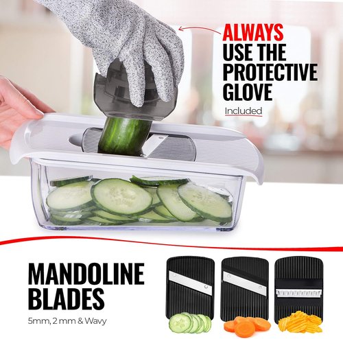 Fullstar Mandoline Slicer - 11-in-1 Kitchen Gadget with Safety Glove | Versatile Fruit & Veggie Cutter in White