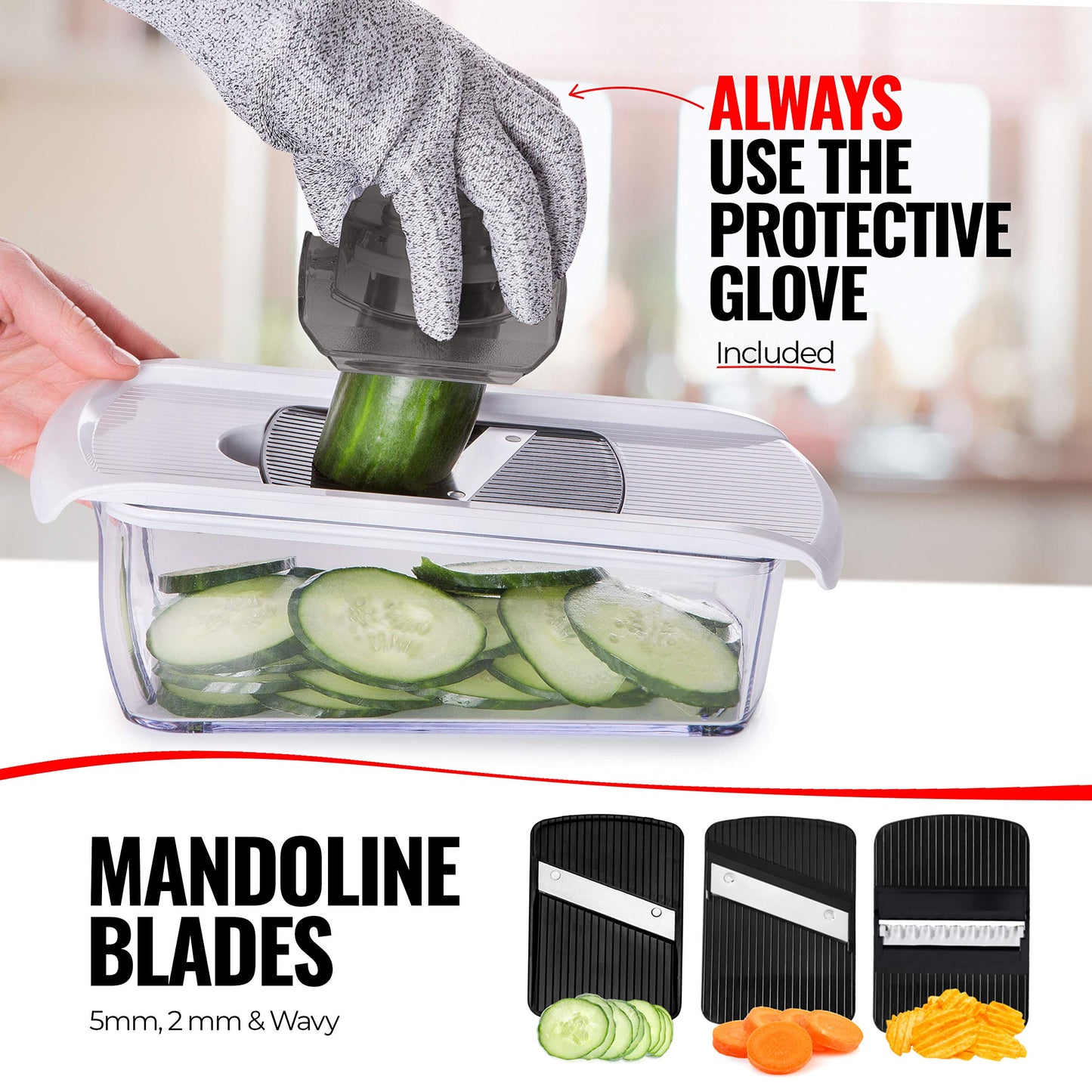 Fullstar Mandoline Slicer for Kitchen, Fruit Cutter, Cheese Grater, Cucumber Slicer, Veggie Spiralizer, Food Cutter & Kitchen Gadgets & Gifts with Safety Glove (11 in 1, Stainless Steel)