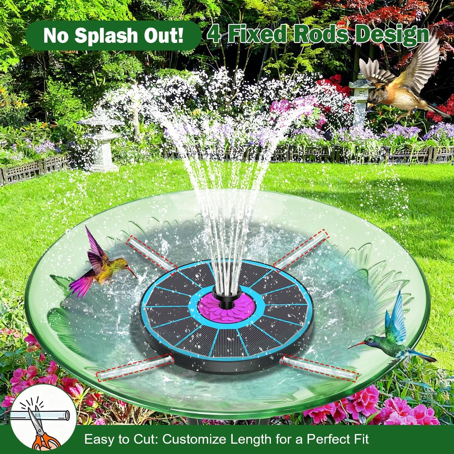 SZMP Solar Fountain - 3.5W Anti-Drift Water Pump with 7 Nozzles for Bird Bath | Attract Hummingbirds (Blue)