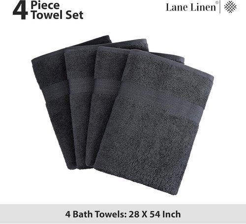 **LANE LINEN Bath Towels - 100% Ring Spun Cotton, Quick-Drying & Soft - 4 Pack, 28"x54", Black**